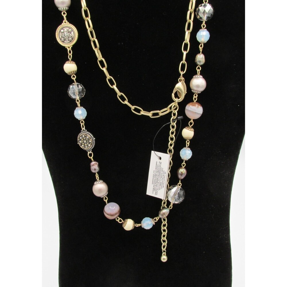 Chico's Vintage Style Long Beaded Station Necklace NWT Multi Pastel NWT 36 in - Picture 2 of 6